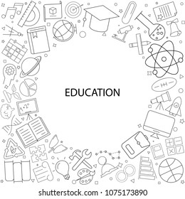 Education background from line icon. Linear vector pattern.