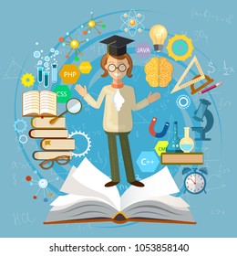 Education background. Open book knowledge. Back to school student school board vector illustration 