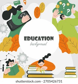 Education background, round, circle, place for text, hand drawn vector illustration.