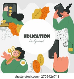 Plano de fundo de educação, redondo, círculo, local para texto, ilustração vetorial desenhada à mão.