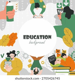 Fondo de Educación, redondo, círculo, lugar para el texto, Ilustración vectorial dibujada a mano.