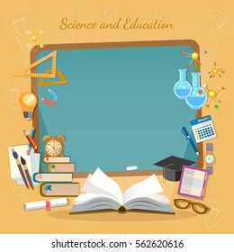 Education background, school blackboard, open book of knowledge effective education 