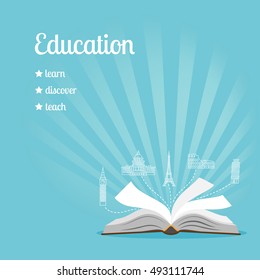 Education background with text learn, discover, teach vector illustration