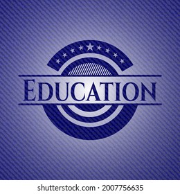 Education badge with jean texture. Vector Illustration. Detailed. 