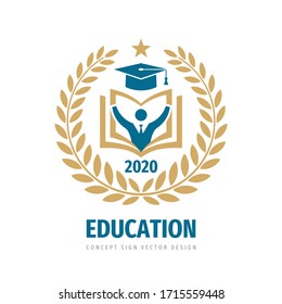 Education badge logo design. University high school emblem. Laurel wreath.