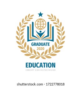 Education Badge Logo Design. University High School Emblem. Laurel Wreath.