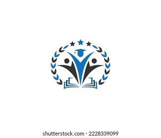 Education Badge Logo Design University High School Emblem Laurel Wreath Vector Template.