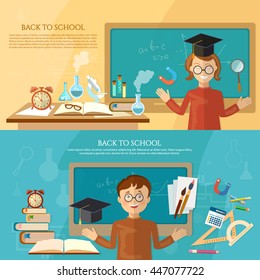 Education banner back to school student at the school board vector illustration 