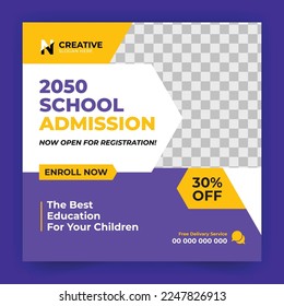 Education banner for kids' school admission. school university education social media post banner