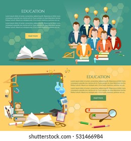 Education banner, students learn, open book knowledge, blackboard. Back to school template, group of students, time to education vector 