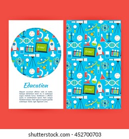 Education Banner Template. Flat Style Vector Illustration of Brand Identity for School and Science Promotion.