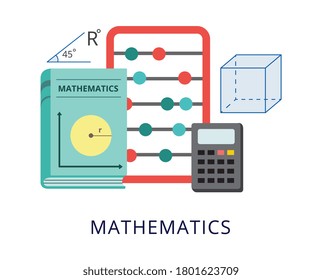 Education banner template of mathematics school subject teaching and studying, flat vector illustration isolated on white background. Mathematics lessons and courses.