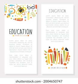 Education Banner Template with Space for Text and School Supplies, Brochure, Card, Flyer Design Vector Illustration