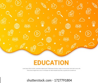 Education banner template. White online school line icons pattern on yellow fluid gradient background. E-learning texture Vector illustration for web site, advert, mobile app, wallpaper, social media