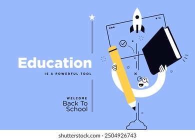 Education banner. Vector illustration of education, learning, back to school, online course and training, distance education and e-learning.