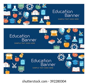 Education banners, e-learning, school activities. Flat design style.