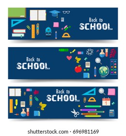 Education banners, e-learning, school activities. Flat design style.