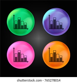 Education bars chart crystal ball design icon in green - blue - pink and orange.