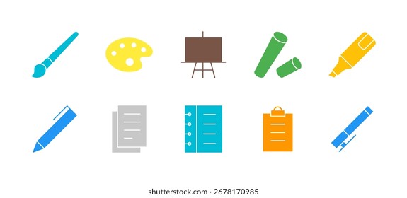 Education Basics Icon Set Flat Colorful Solid Line Bold Line Vector Collection