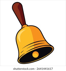 Education bell symbol for lesson start. Knowledge day and September 1 holiday sticker in cartoon flat vector style.