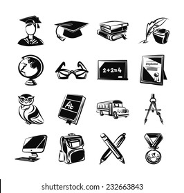 Education black icons set