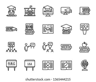 Education black line icon set- Set vector line icons in flat design education, school and university with elements for mobile concepts and web apps.