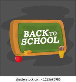 education blackboard with colors pencils and apple
