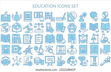 education blue color icons pack. contain book, ruler, microscope, mathematics, chemistry and more. use for modern concept, UI or UX kit, web and app. vector EPS 10 ready convert to SVG. svg