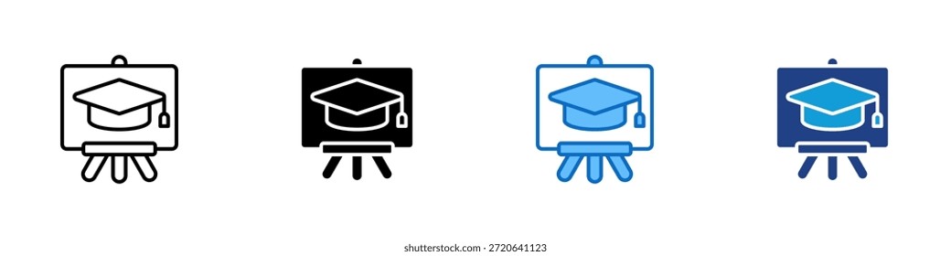 Vetor de Design de Ícone de Estilo Múltiplo - boné de graduação exibido em um quadro, simbolizando aprendizagem, conhecimento e educação