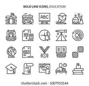 Education, bold line icons. The illustrations are a vector, editable stroke, 48x48 pixel perfect files. Crafted with precision and eye for quality.