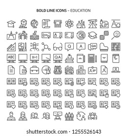 Education, bold line icons. The illustrations are a vector, editable stroke, 48x48 pixel perfect files. Crafted with precision and eye for quality.