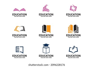 Education book. Collection of book symbols, signs and logo designs.