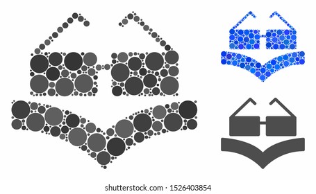 Education book composition for education book icon of circle elements in different sizes and color hues. Vector circle elements are composed into blue mosaic.