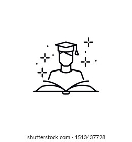 Education,  book, human icon. Element of genius icon. Thin line icon