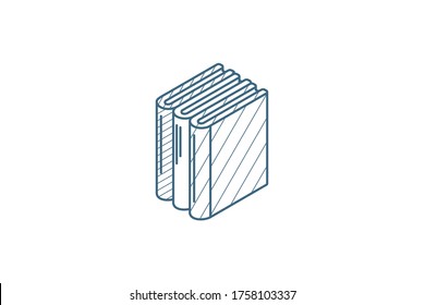 education book, library, literature isometric icon. 3d vector illustration. Isolated line art technical drawing. Editable stroke