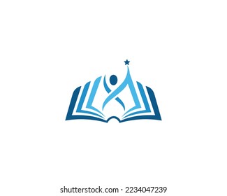 Education Book Logo Design Sign Icon With Student And Academy Book Symbol Vector Template.