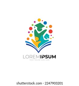 Símbolo del logotipo del libro de educación icono, icono colorido, alumno y academia, símbolo humano y de libro, logotipo de papel con alumno