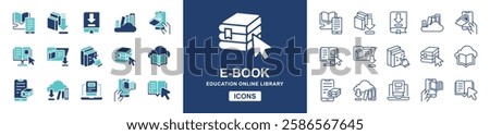 education book online library icon line set digital e-book dictionary document collection download arrow learning read book signs vector illustration