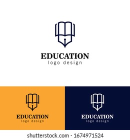 education book and pen logo design modern and minimal logotype