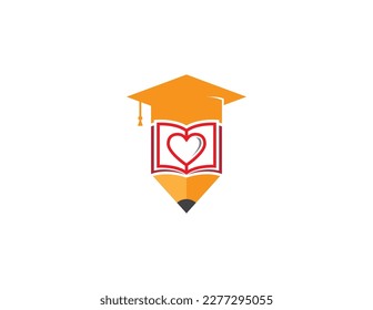 Education Book Pencil Heart Logo Concept sign symbol icon Element Design. Love Learning, Courses, E-book, Graduation, Book Store and Academy Logotype. Vector illustration template  