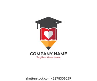 Education Book Pencil Heart Logo Concept symbol icon sign Element Design. Love Learning, Courses, E-book, Library, Book Store and Academy Logotype. Vector illustration template  