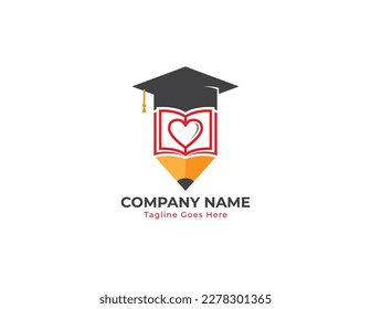 Education Book Pencil Heart Logo Concept icon sign symbol Element Design. Love Learning, Courses, E-book, Library, Book Store and Academy Logotype. Vector illustration template