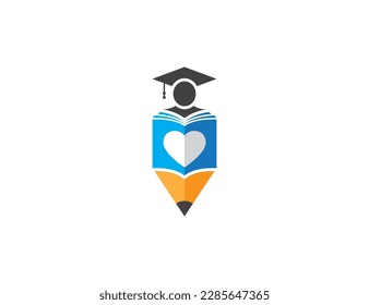 Education Book Pencil Heart Logo Concept icon sign symbol Element Design. E-book, Graduation, Library, Courses, Book Store and Academy Logotype. Vector illustration template  