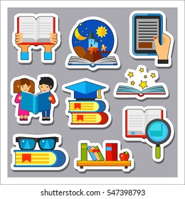 Education and book reading icon set