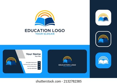 education with book and sun logo design and business card