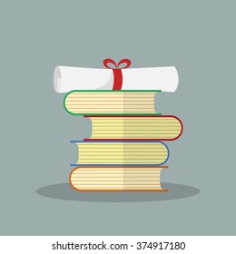 Education books with certificate on top