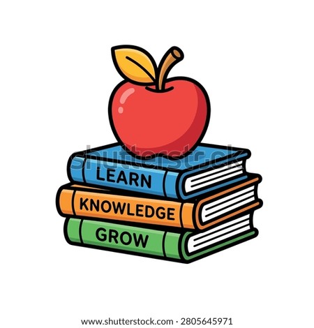 Education Books Stack with Apple - Learn Knowledge Grow Illustration