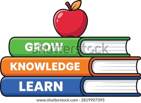 Education Books Stack with Apple - Learn Knowledge Grow Illustration