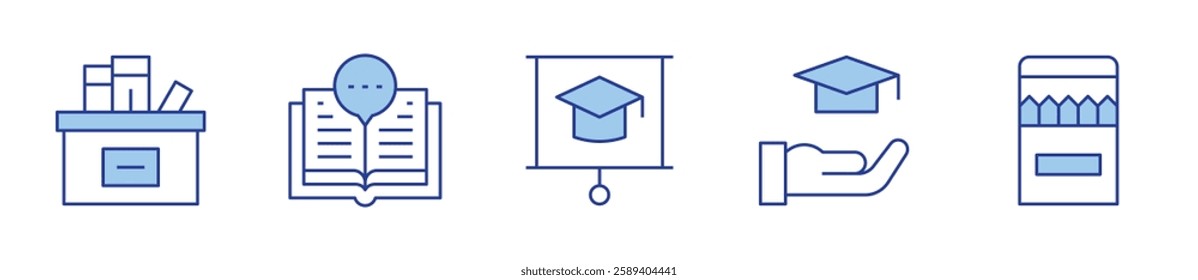 education, box, color pencil, read. School Icon vector illustration. Line Duotone style. Editable stroke.