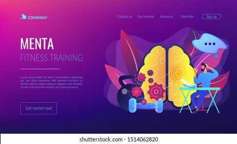 Education and brainstorm metaphor. Intellect workout, student studying. Mind fitness, mental fitness training, emotional fitness community concept. Website homepage landing web page template.